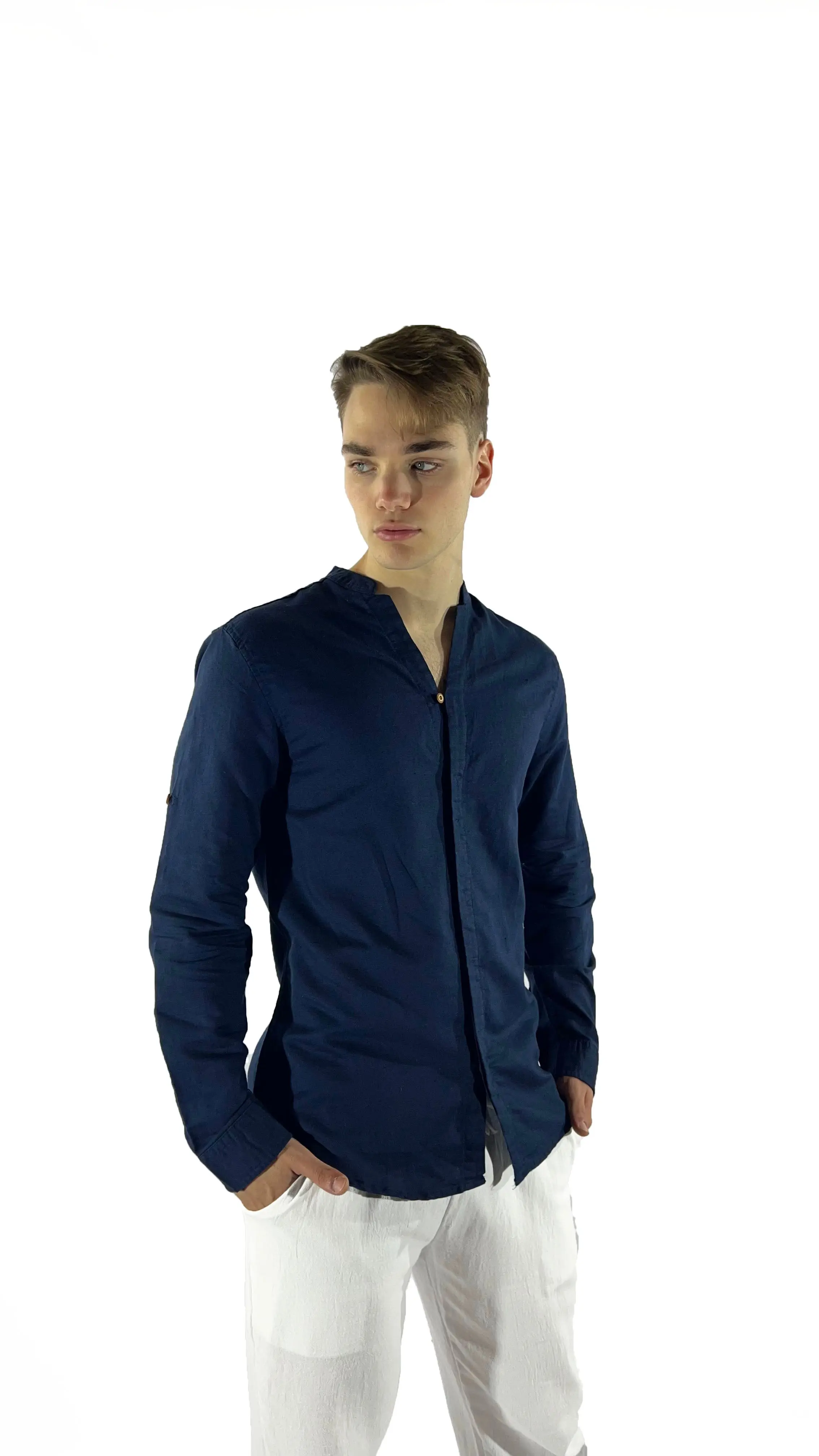 Camisa de lino Manga Larga cuello en V - Image 15