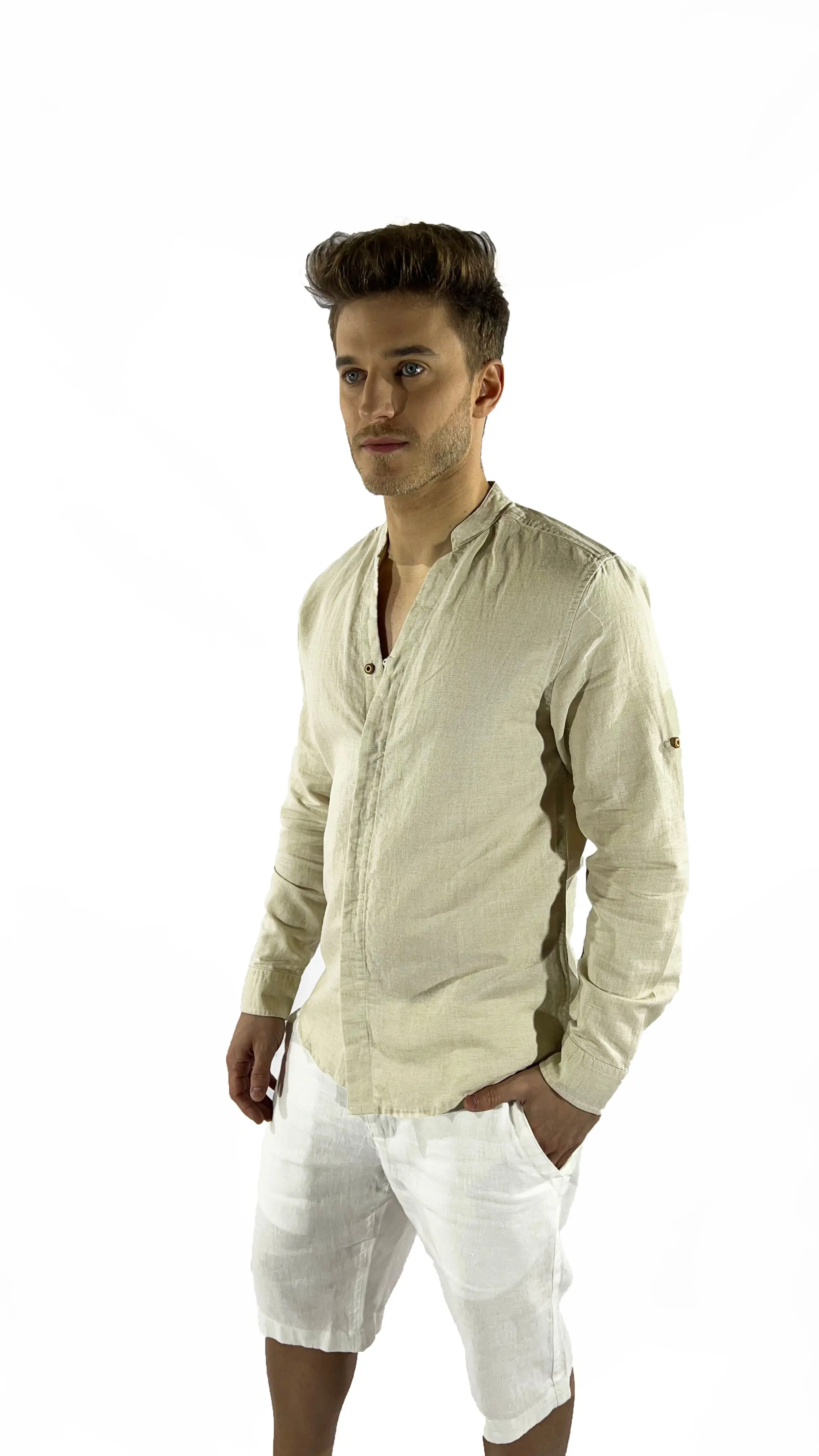 Camisa de lino Manga Larga cuello en V - Image 19