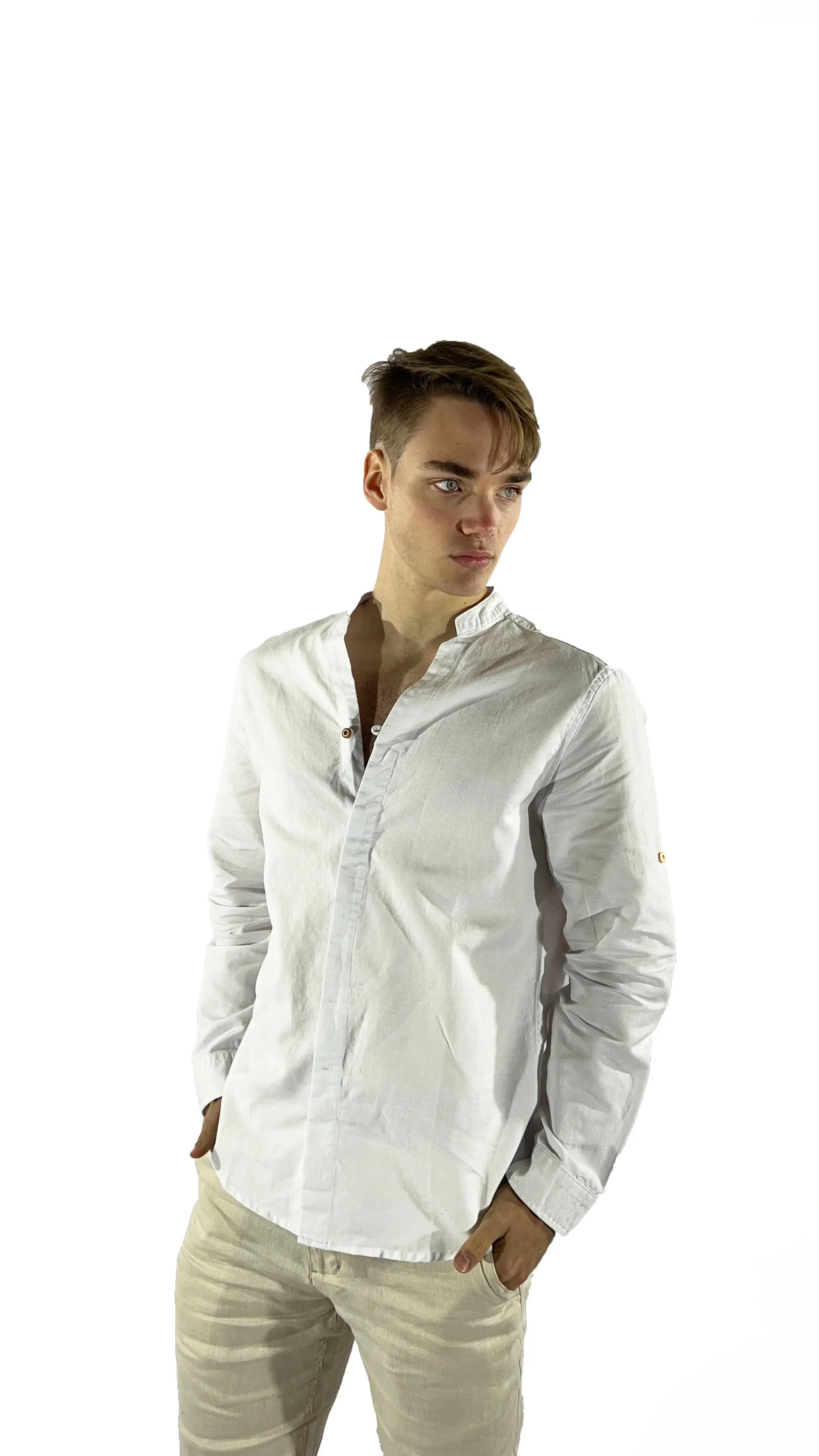 Camisa de lino Manga Larga cuello en V - Image 5