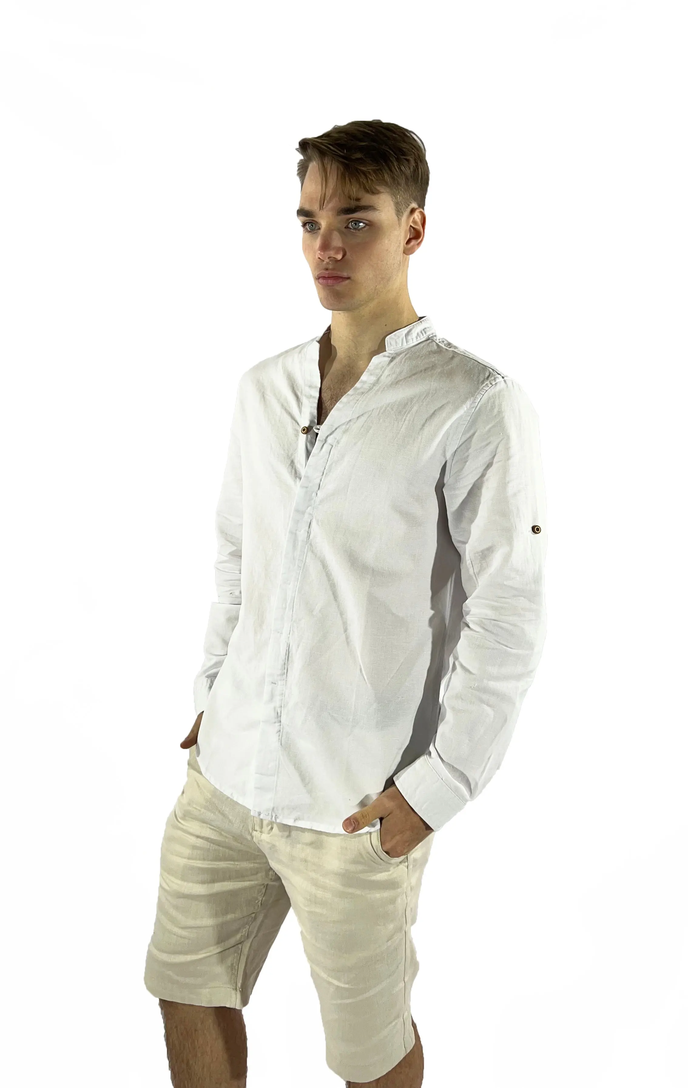 Camisa de lino Manga Larga cuello en V - Image 8
