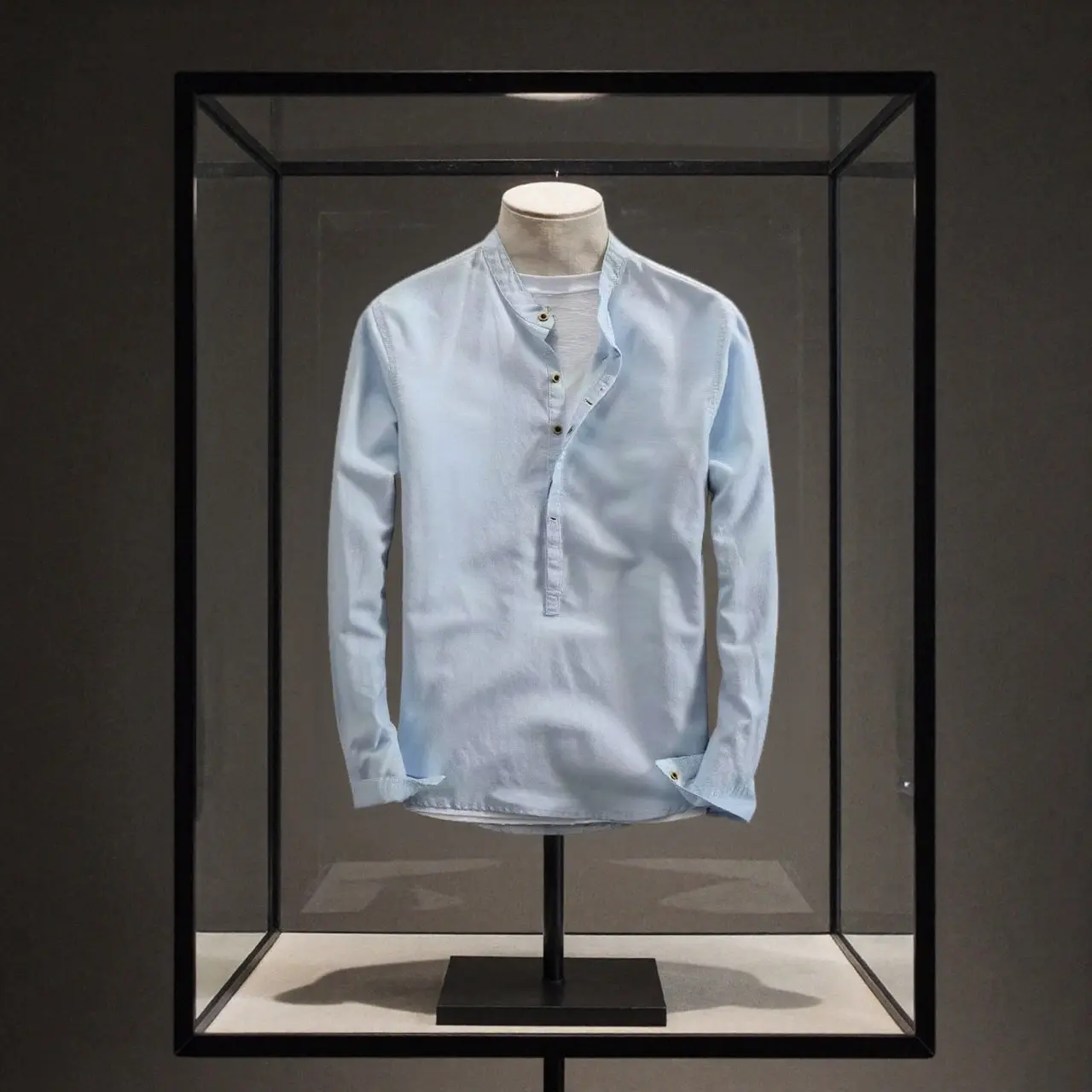 Camisa de lino Manga Larga cuello mao