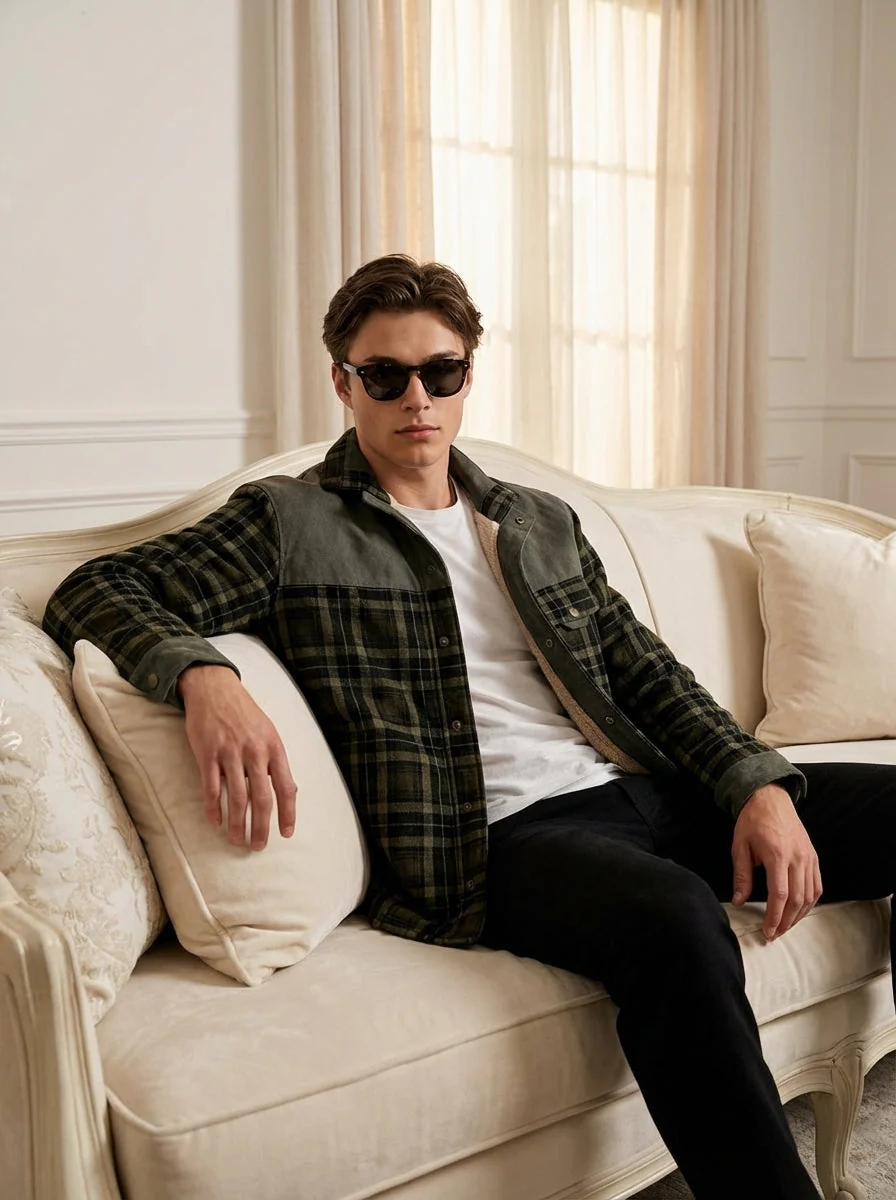 Chaqueta con corderito a cuadros - Image 16