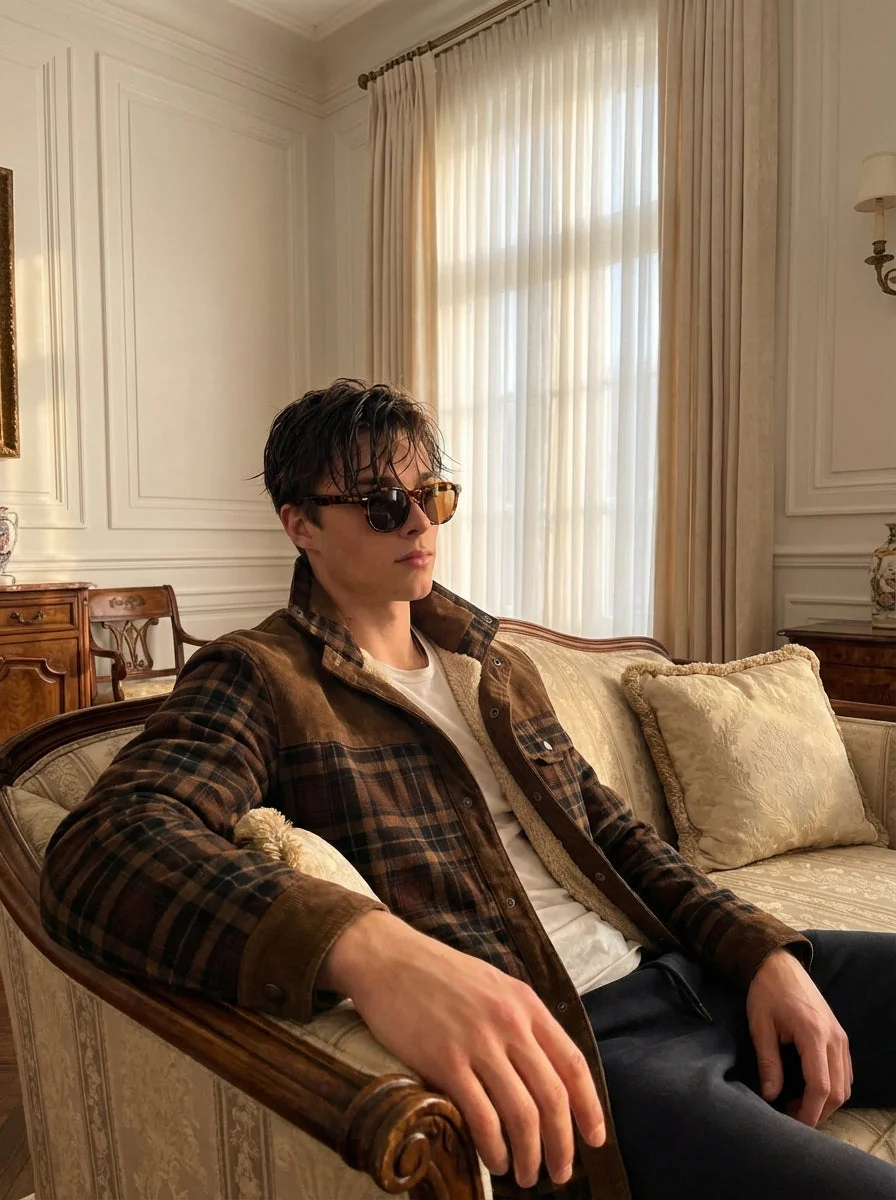Chaqueta con corderito a cuadros - Image 17