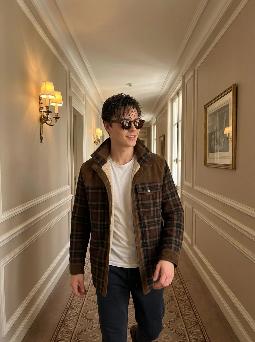 Chaqueta con corderito a cuadros Dark brown - Image 17
