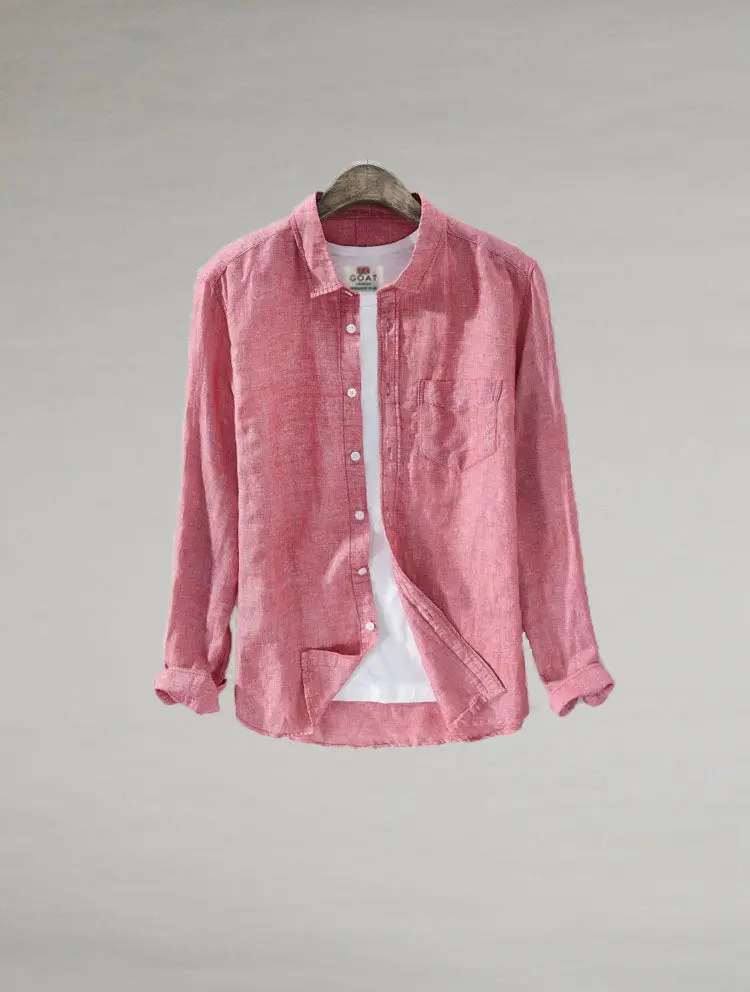 Camisa de lino Manga Larga Rosada